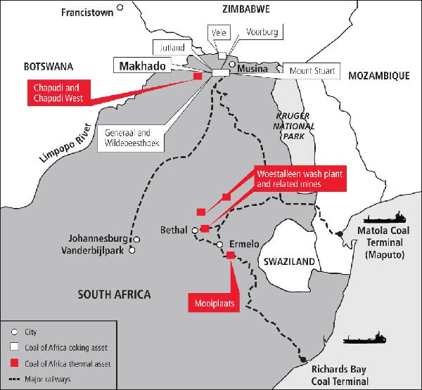 coal lines map in south africa